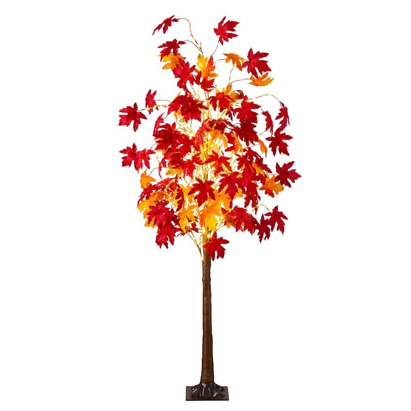Pre-Lit Autumn Weeping Maple Artificial Potted Tree - 6' - Warm White LED Lights