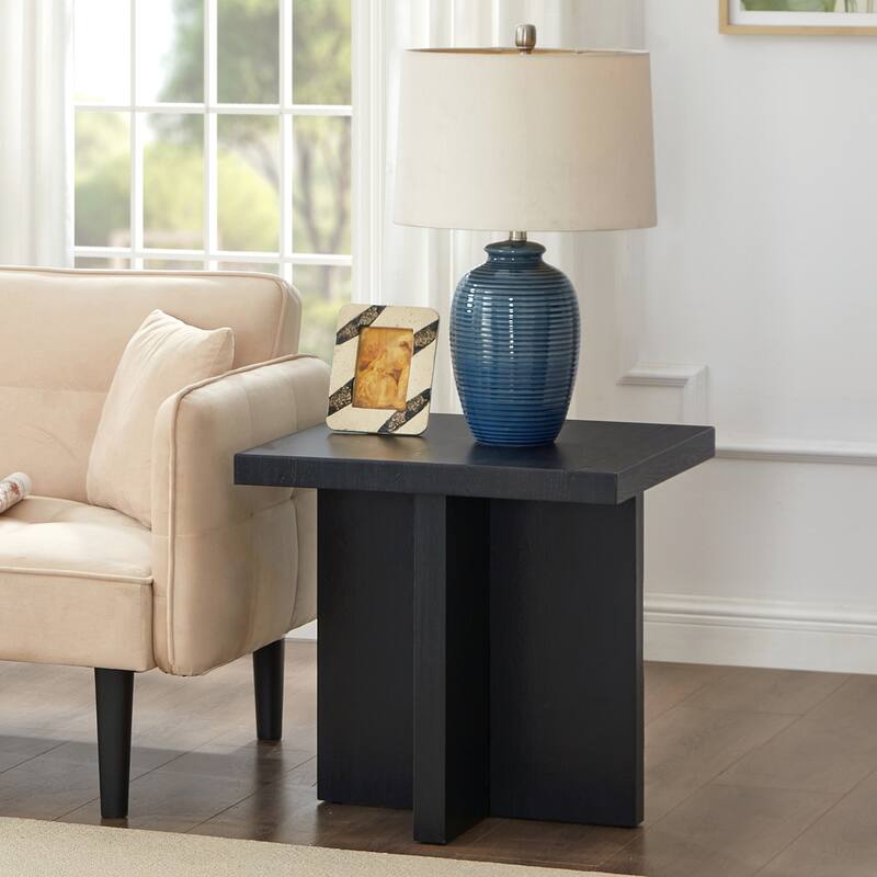 Roundhill Furniture Mchome Square End Table, Nightstand - Black Finish