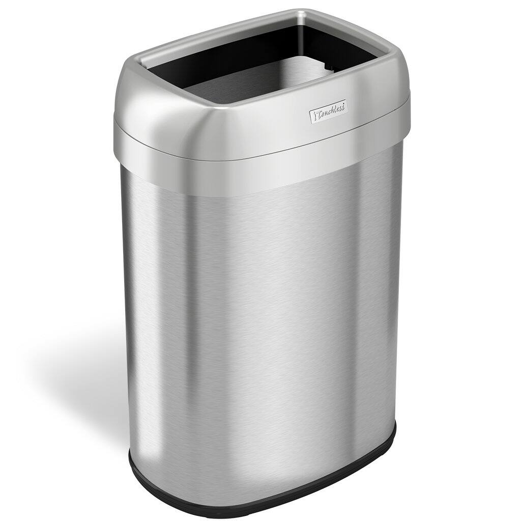 iTouchless 13 Gal Stainless Steel Oval Open Top Trash Can with Filters