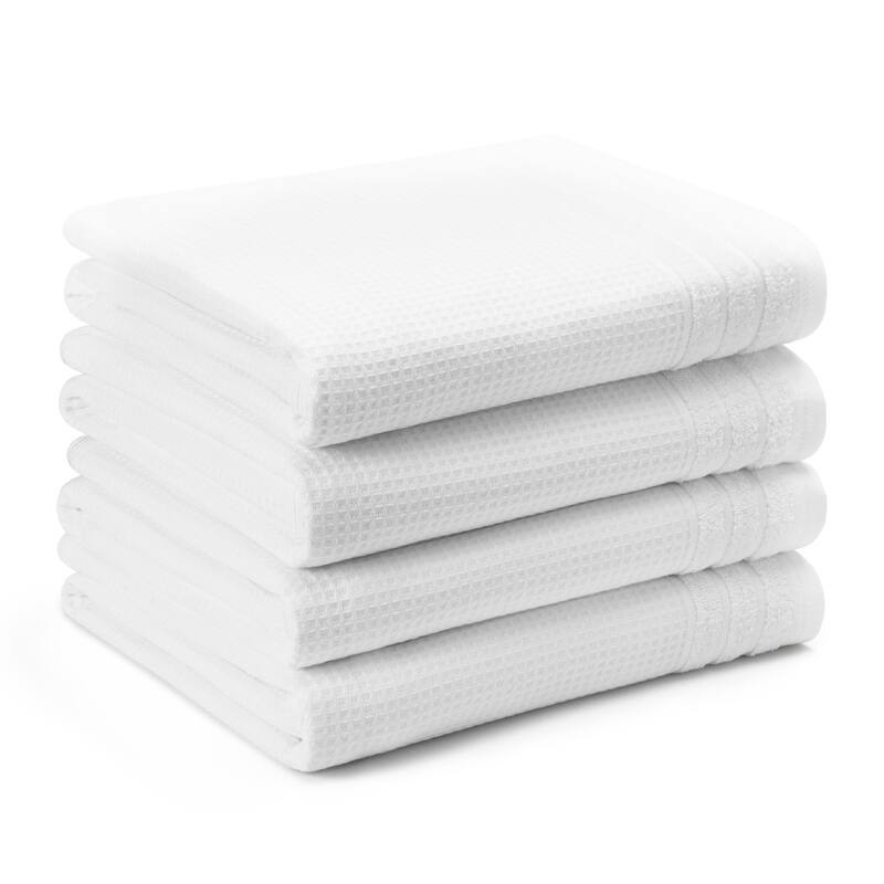 TOWN & COUNTRY BASICS 4-Piece Waffle Woven Terry Stripe Bath Towel Set, - 30"x56" - White