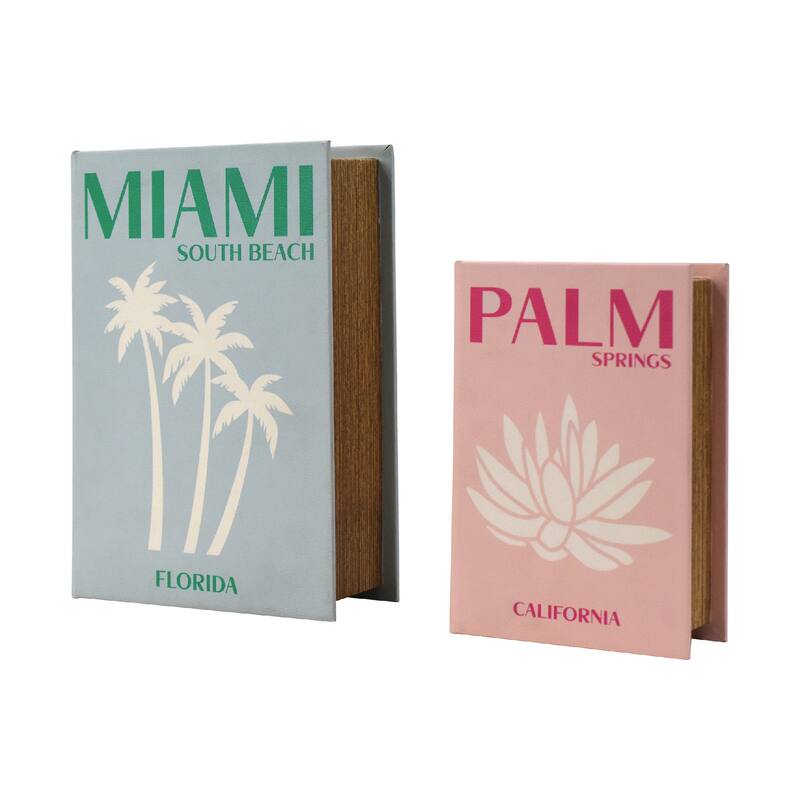 American Art Decor Miami South Beach & Palm Springs Faux Leather Book Storage Set - 10.62" x 7.62"
