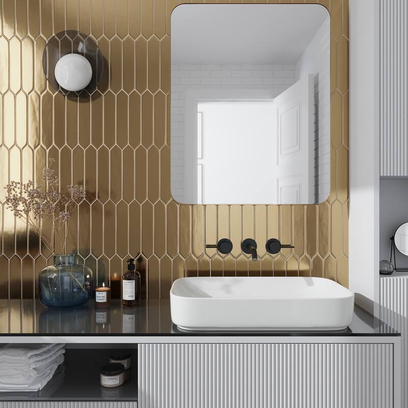 Apollo tile 2" x 10" Piquet Glossy Gold Ceramic Tile (5.38 sq ft/case) - 44 Pack
