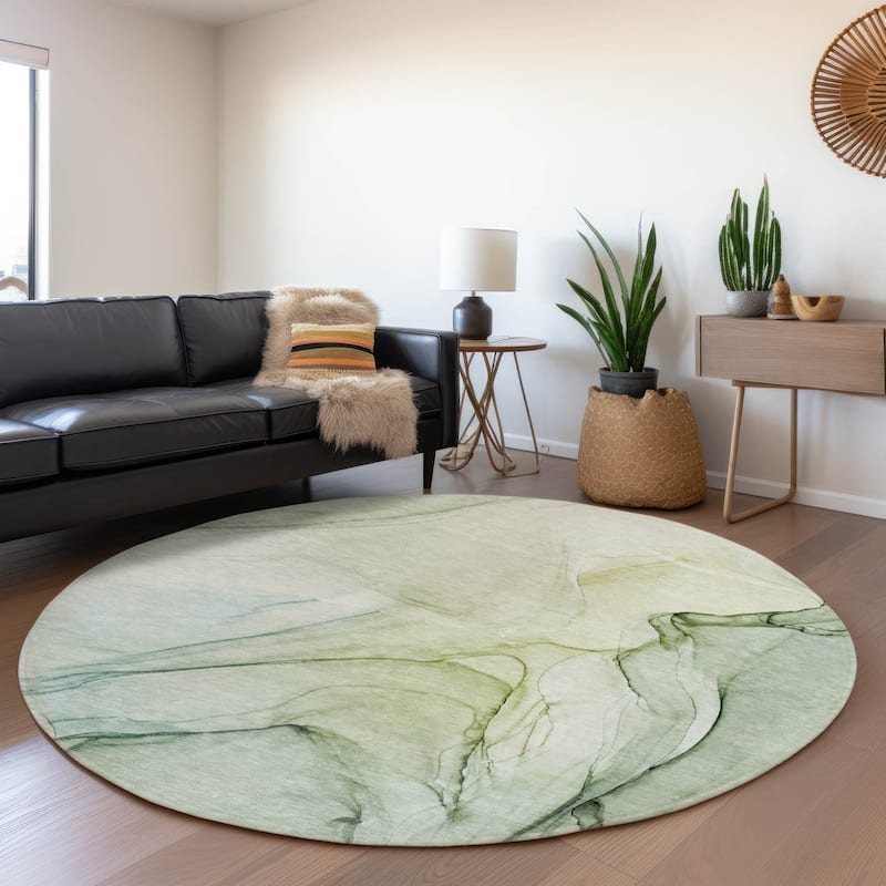 Premium Washable Super Soft Abstract Contemporary Mayfield Rug - Green - 8' x 8' - Round
