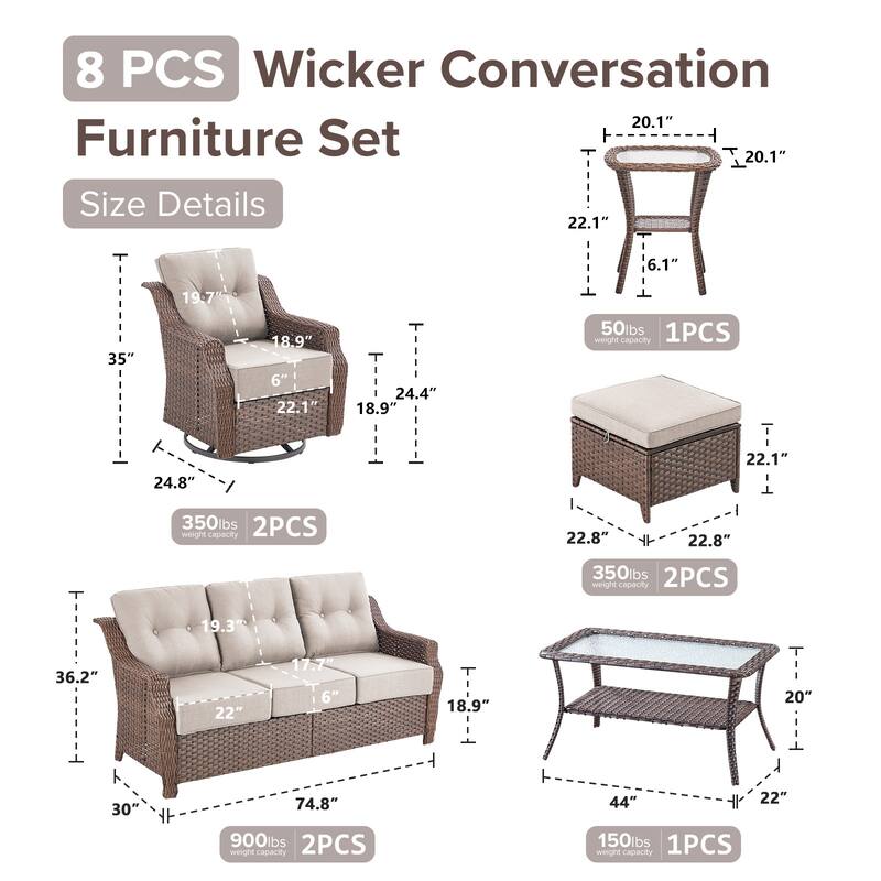Gymojoy 9-Piece Wicker Patio Furniture Set, 6-inch Thick Cushioned & UV-Resistant, Outdoor Sofa & Chiar Set for Garden