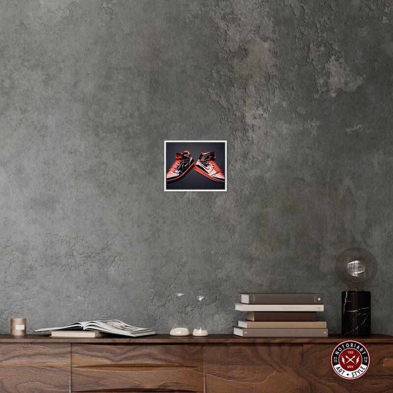 Notoriart Red Sneakers On Display Framed Sneaker 1 Piece Canvas Wall Art