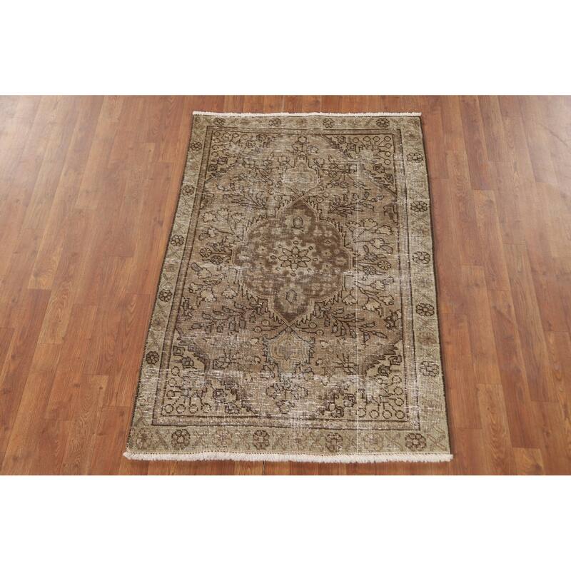 Hand Knotted Oriental 100% Wool Carpet Traditional Floral Brown Tabriz Area Rug - 4' 8'' X 3' 3''