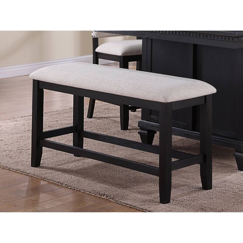 1pc Transitional Relaxed Vintage Style Charcoal Black Finish Counter Height Bench Fabric