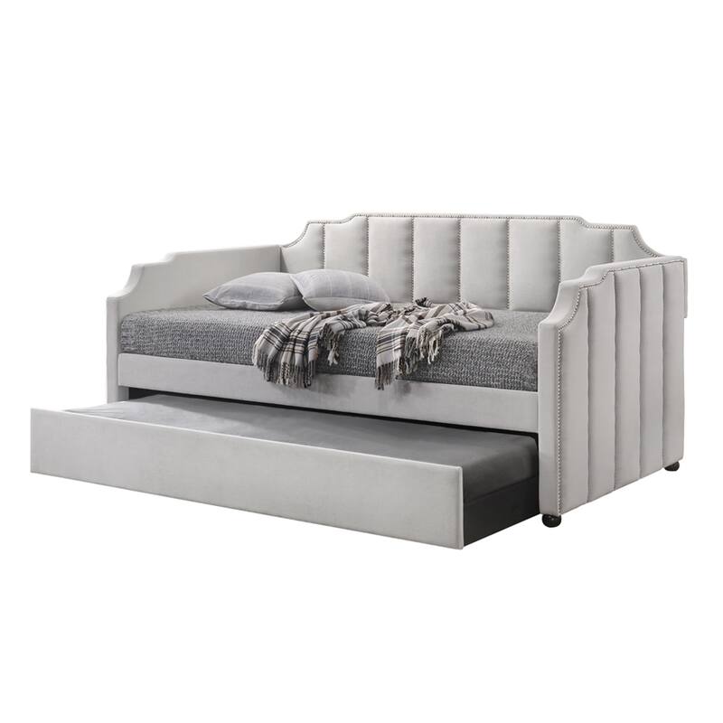 Peridot Dove Gray Velvet Daybed W/Trundle (Twin)