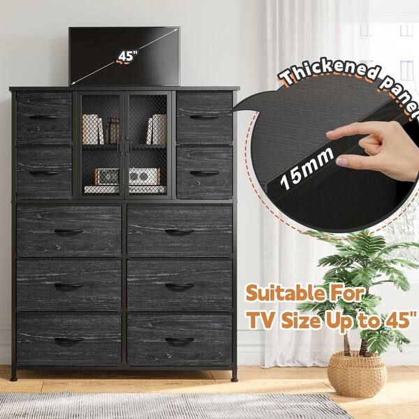mesh dresser Dresser for Bedroom with Mesh Door, 10 Fabric Drawers, Metal Frame, Wood  Top, 48.1 inch Hx38 Wx11.81 D - Black Wood Grain Print - Bed Bath & Beyond