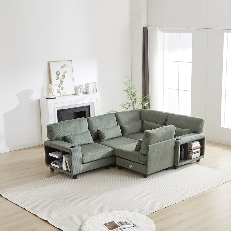 102.75" Corduroy L-Shaped Modular Sectional Sofa with Storage