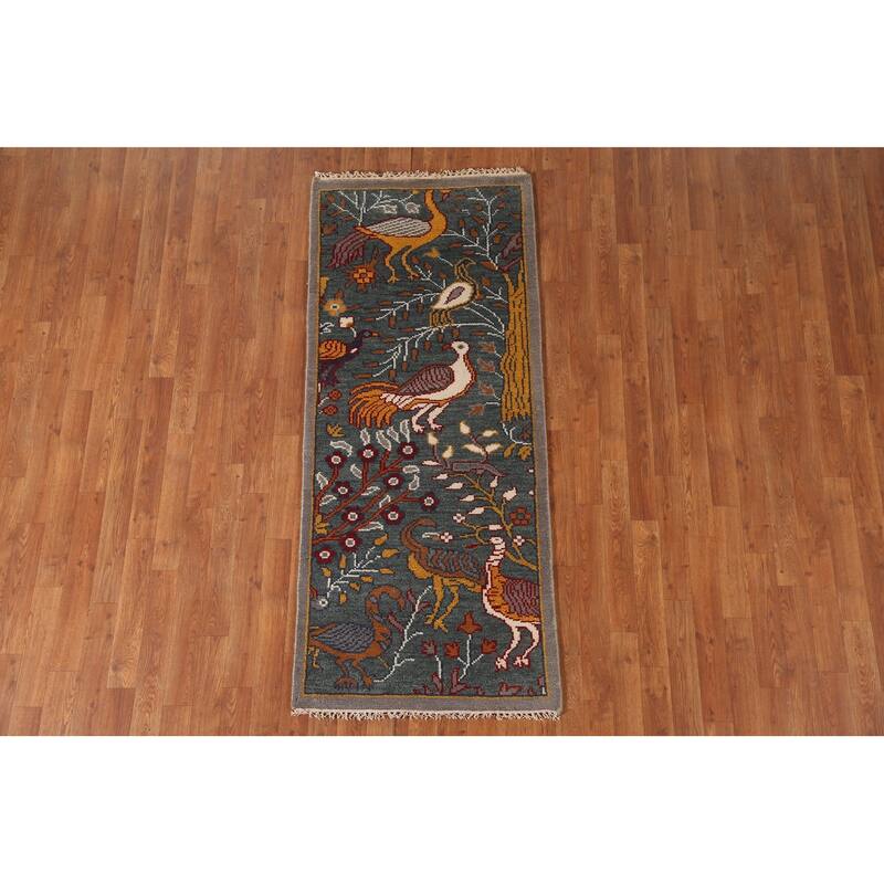 Animal Pictorial Ziegler Accent Rug Hand-Knotted Wool Carpet - 2'6"x 6'0"