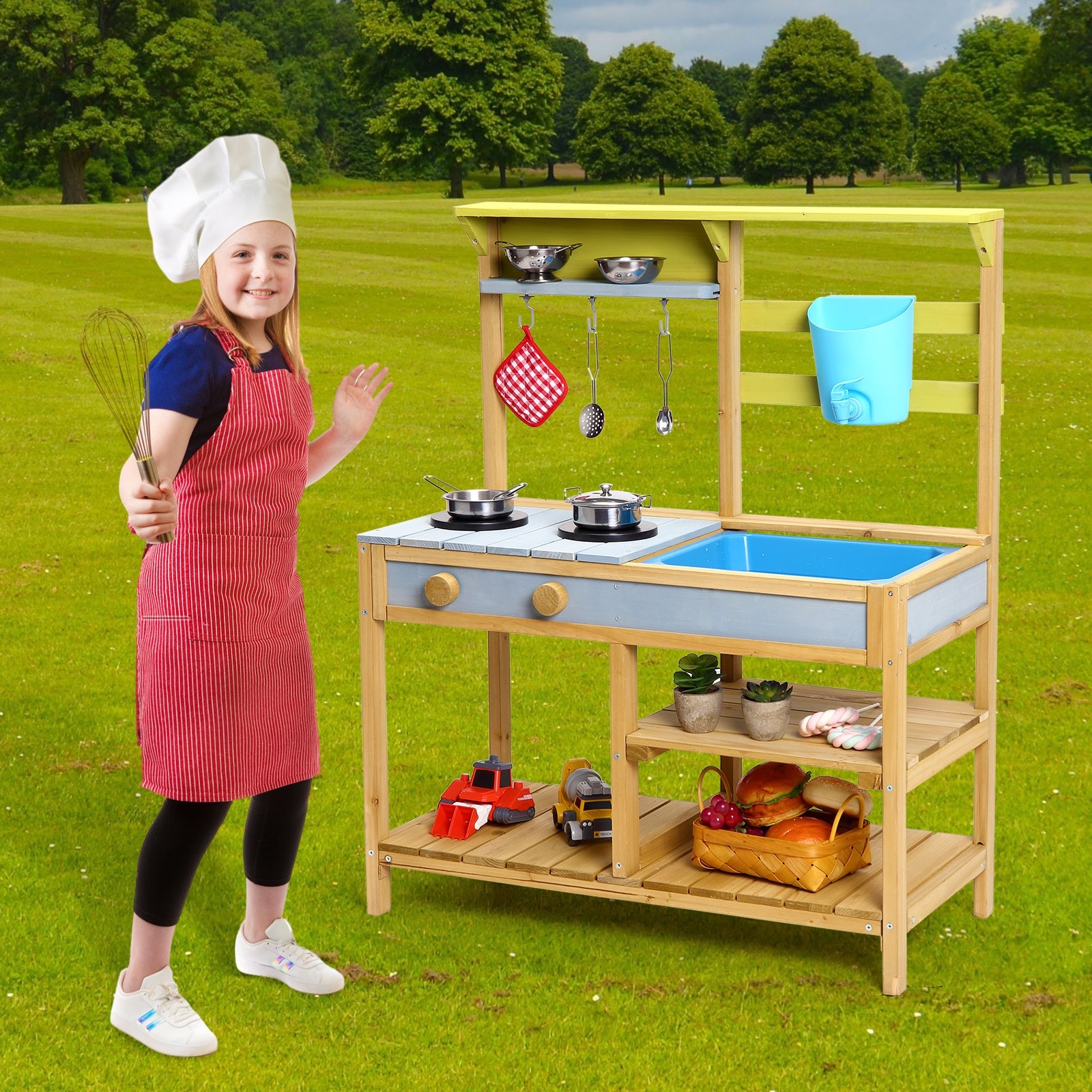 GIMMYFIVE Wooden Play Kitchen,Indoor Outdoor Pretend Mud Kitchen