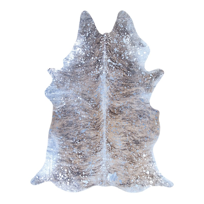 Handmade Vail Moonstone Cowhide Leather Area Rug - 7' x 7'4" - Brown/Silver