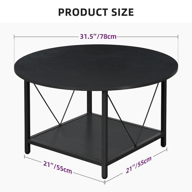 Moasis Industrial 2-Tier Round Coffee Table with Shelf