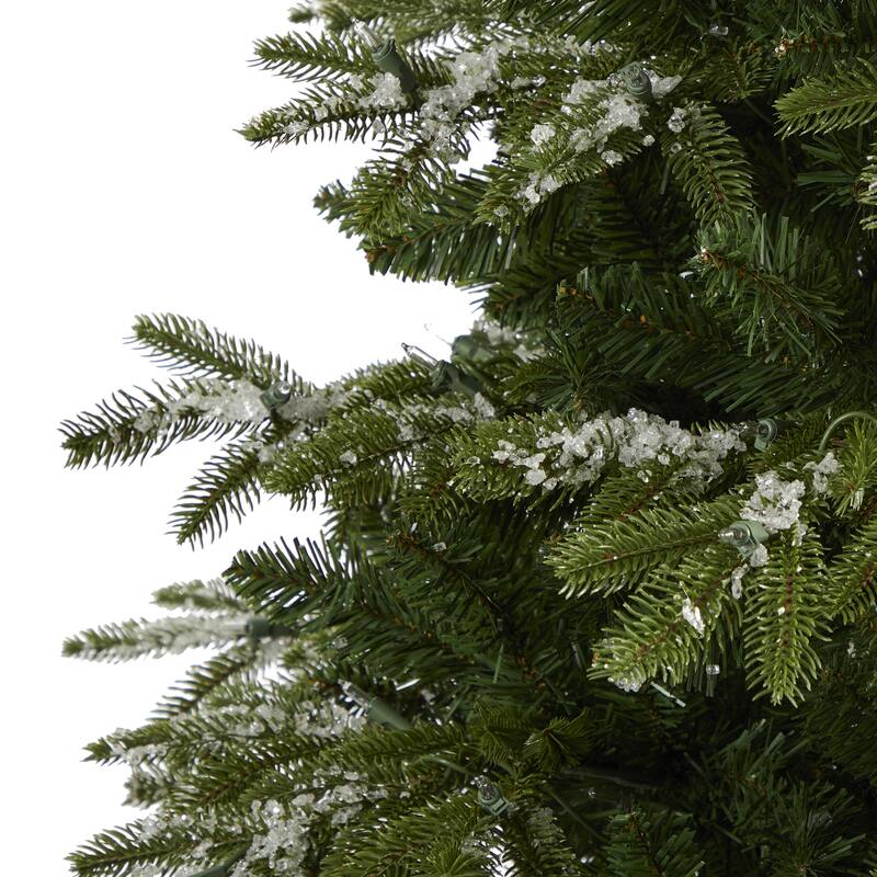 7’ Pre-Lit Snowed Teton Fir Artificial Christmas Tree, Clear LED Lights - 7 Foot
