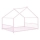 preview thumbnail 4 of 9, Pink Full Size Metal House Bed with Roof, Fence and Back for Kids, Boys and Girls, Bedroom