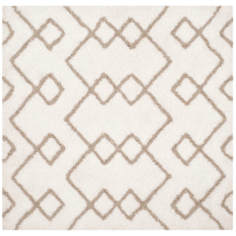 SAFAVIEH Handmade Toronto Shag Shaniqua Polyester Rug - 5' Square - Ivory/Silver