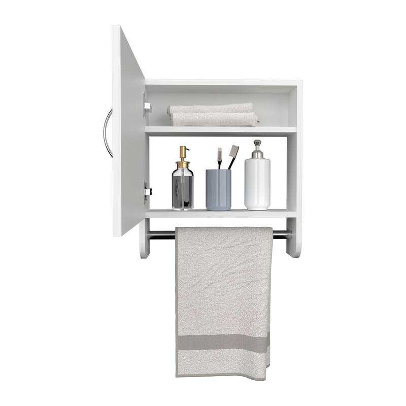 White Mirror Medicine Cabinet with Towel Rack, Two Shelves for Bathroom and Kitchen Storage