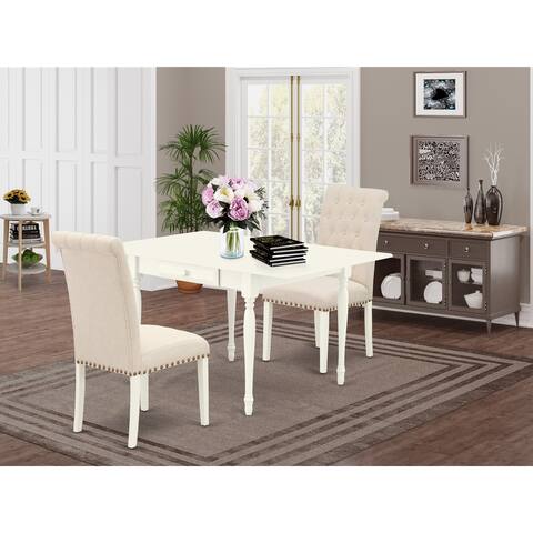 Dining Table Set - a Kitchen Table and Parsons Chairs with Light Beige Color Linen Fabric (Pieces Option)
