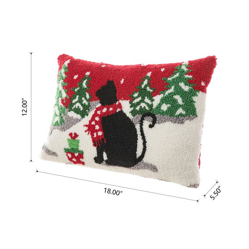 Glitzhome 18"L x 12"H Hooked Christmas Cat Dog Pillow Cushion for Xmas Sofa Home Decor
