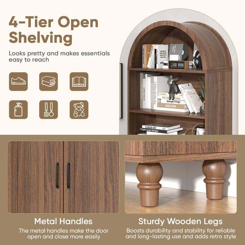 Modern Arched Wooden Bookcase Cabinet with Storage