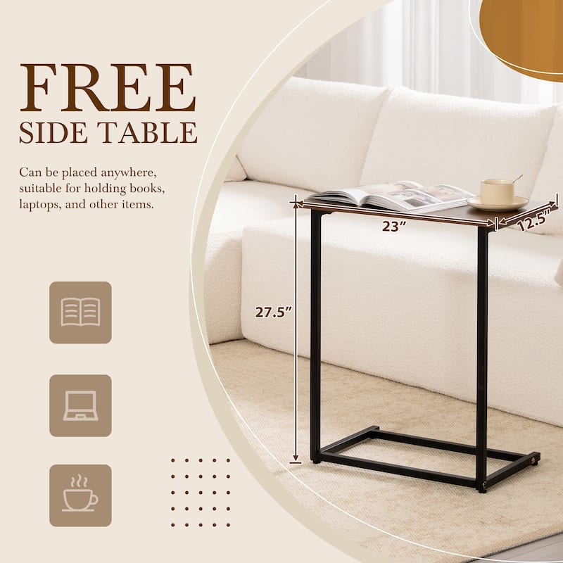 112" Boucle Modular Sectional Sofa with Free Side Table, Wide Seat Design and No Assembly Required