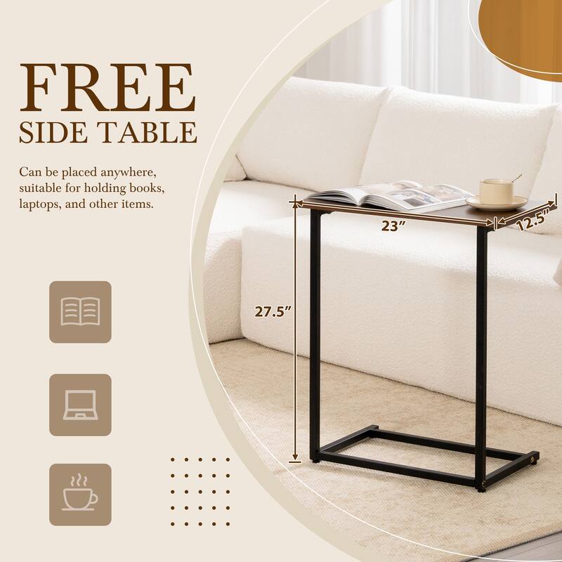 Modular Sectional Sofa with Side Table, Upholstered Cloud Sofa with L-Shaped Chaise Lounge, Full-Compressed Deep Seat Sofa