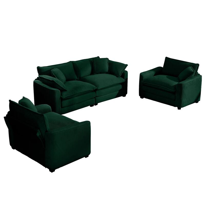 2+1+1Seater Flexible Combinations Sofa Set with One 2-Seater Sofas and 2 Single Sofa Chairs for Livingroom