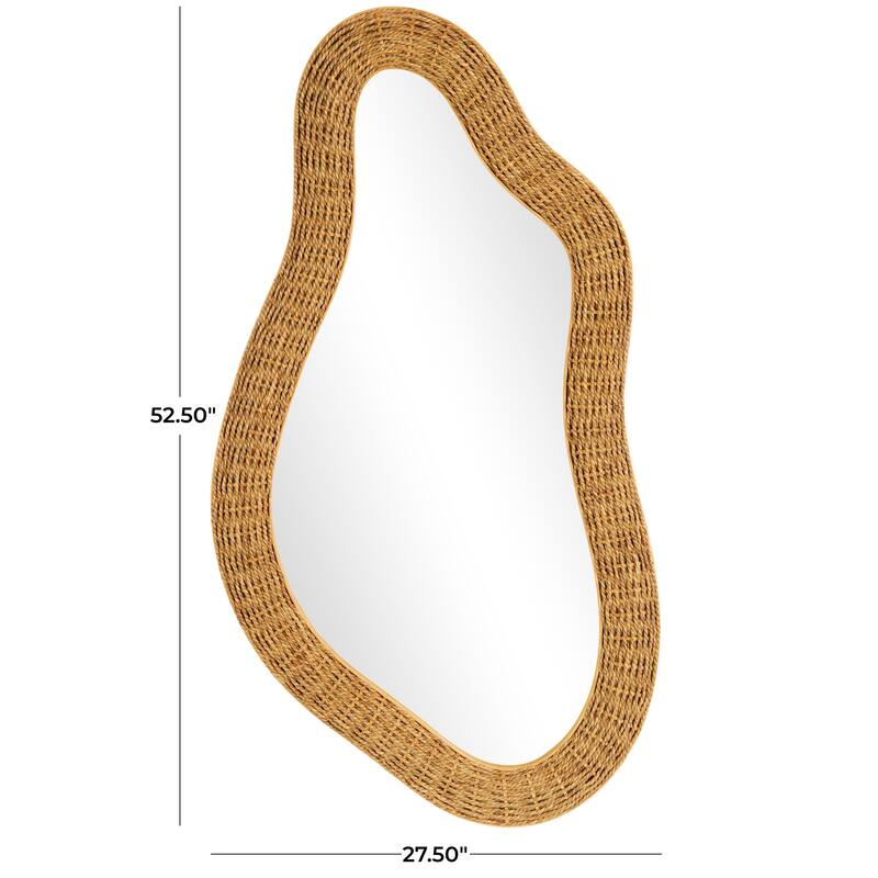 Brown Seagrass Handmade Woven Oval Abstract Room Wall Mirror
