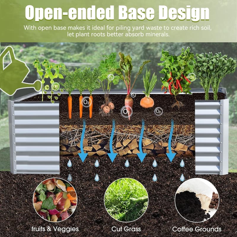 Modern Garden Bed Large Metal Planter with Open Ended Base Support Rods, for Gardening Vegetables Fruits Flowers - 8' x 10'