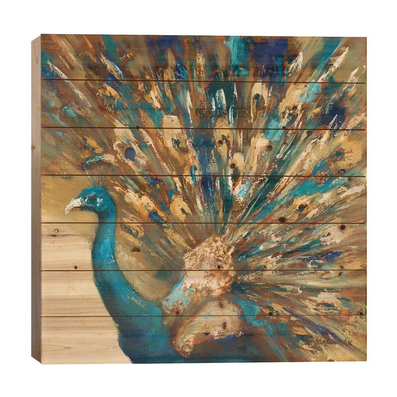 Proud Peacock Print On Wood by Julianne Marcoux - Multi-Color - 26x26x1.5