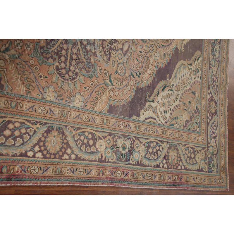 Geometric Tabriz Persian Vintage Area Rug Hand-knotted Wool Carpet - 6'8" x 9'4"