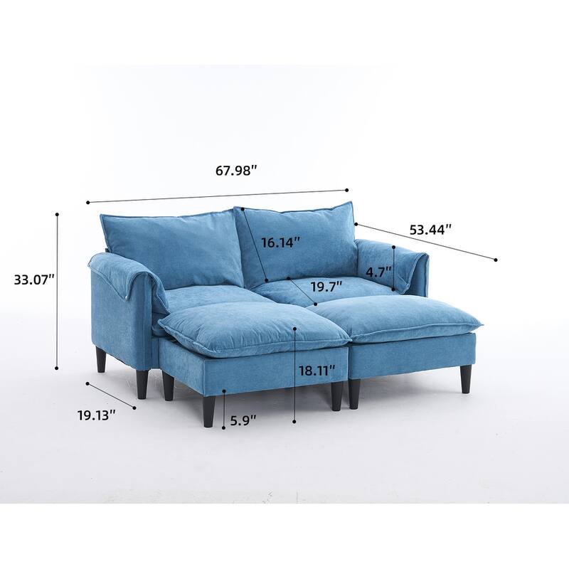 69.57" Metal Convertible U-Shaped Sofa with Storage Footstools, 3-Seater Combination Sofa