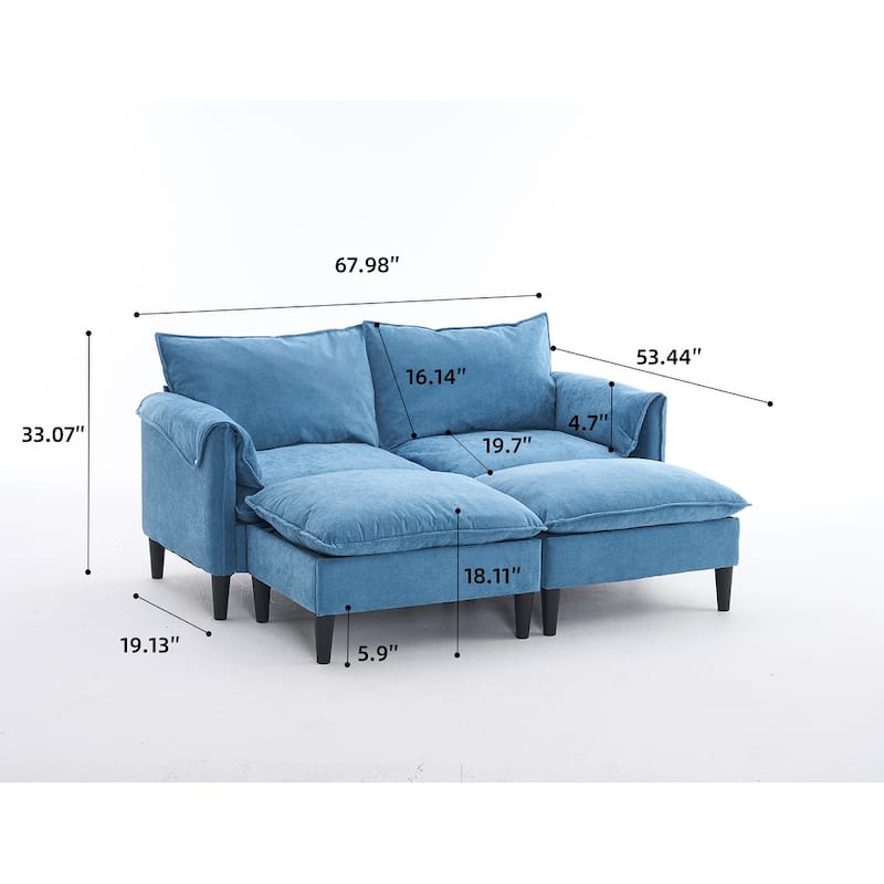 Cloud Loveseat Sofa & Storage Ottomans Set, Sleeper Sectional Sofa Bed with Chaise Lounge, Widen Armrests and Slipcovered