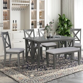 Nestfair 6-Piece Dining Table Set with 4 Chairs and Bench - Bed Bath ...