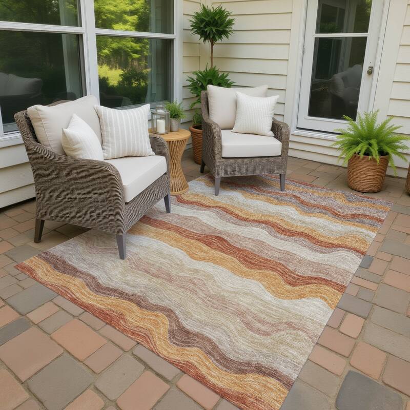 Machine Washable Indoor/ Outdoor Ombre Stripes Chantille Rug - Copper - 2'6" x 3'10"