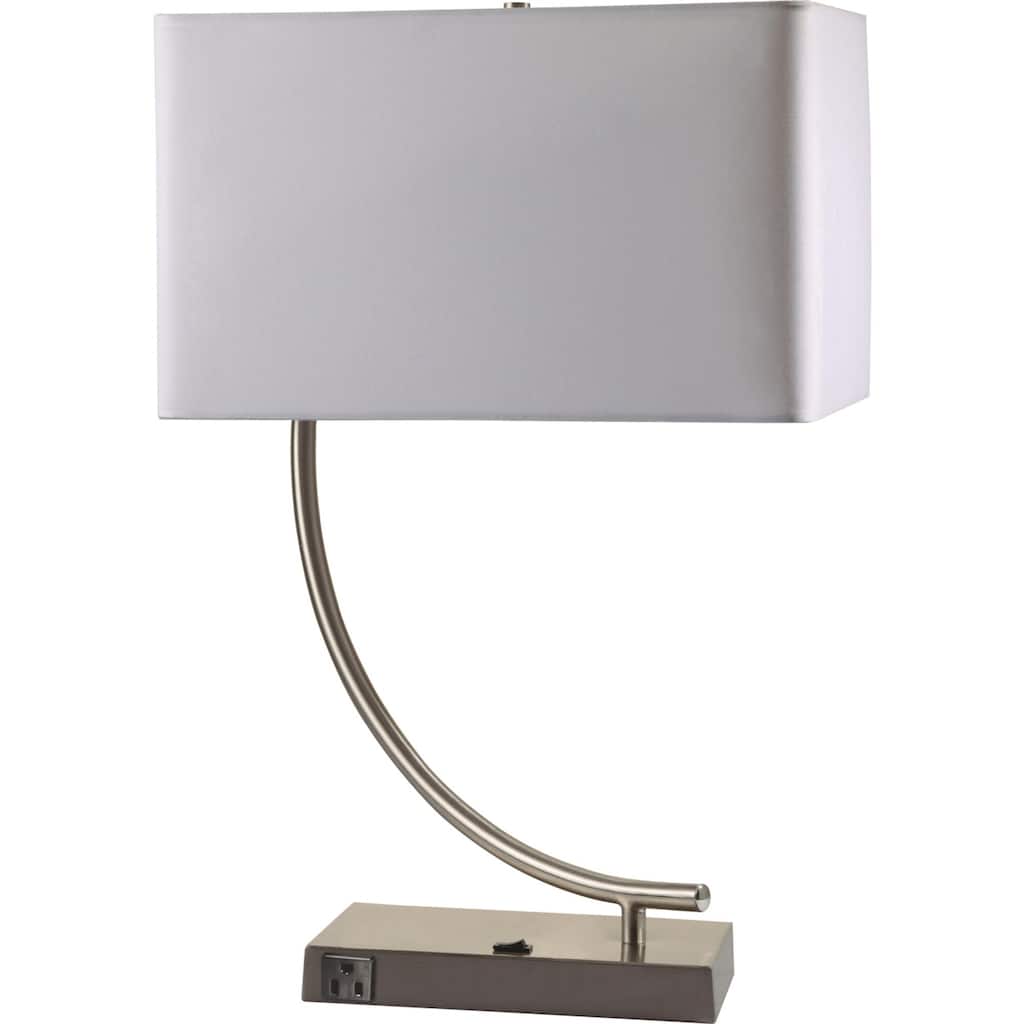 23" Modern Silver Table Lamp with White Linen Rectangular Shade and Built-in Outlet for Home Decor - 22.5"H x 15.25"W x 9"D