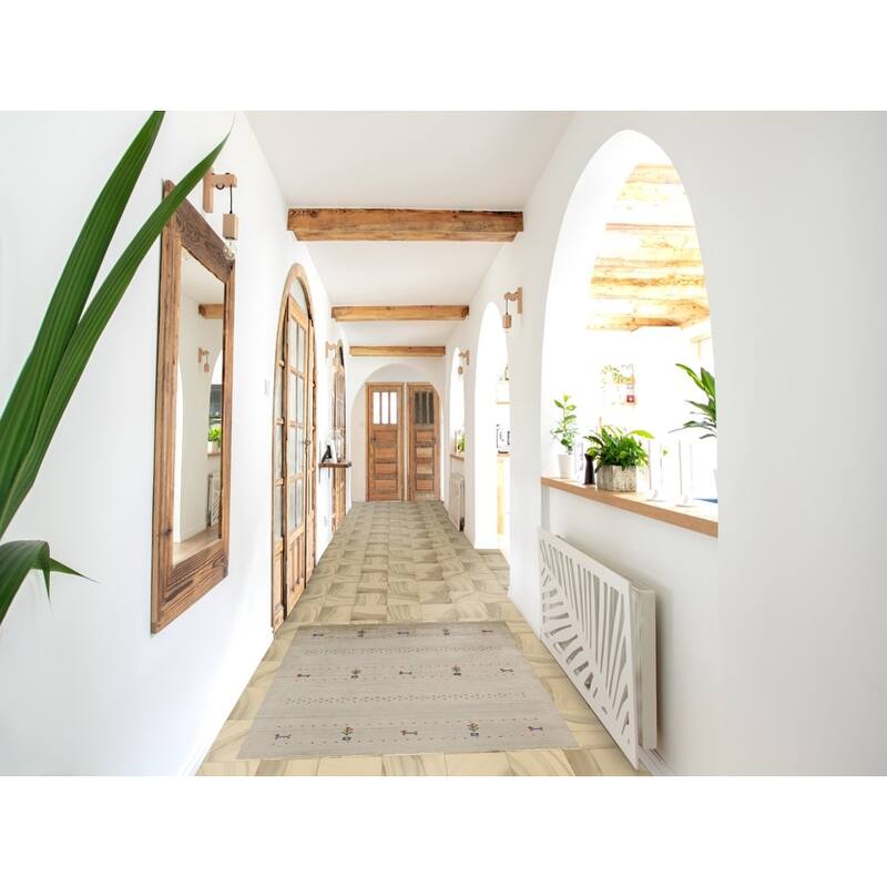 Tribal Gabbeh Indian Foyer Rug Handmade Accent Beige Silk Carpet - 3'1"x 4'11"