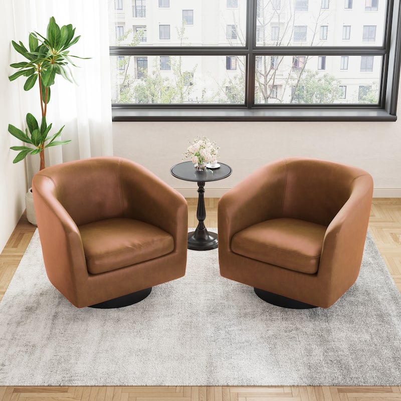 Faux Leather Wide Seat Swivel Barrel Chair