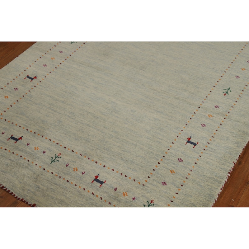 Hand Knotted Oriental 100% Wool Carpet Tribal Animal Pictorial Green Gabbeh Area Rug - 5' 10'' X 3' 11''