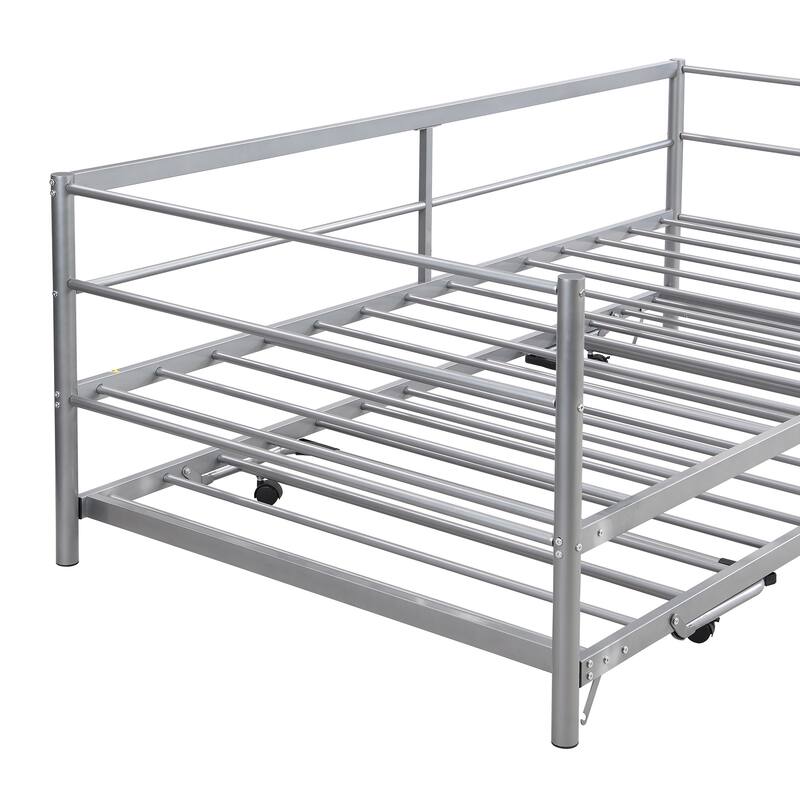 Twin Size Metal Platform Daybed with Adjustable Trundle, Pop-Up Design for Versatile Use, Sofa Bed for Bedroom, Guest Room