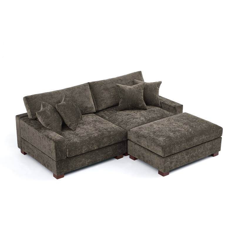 Modern Oversized Chenille Modular Sectional Sofa with Ottoman