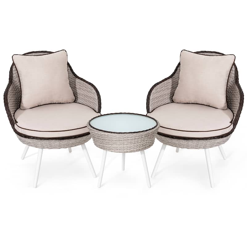 3-Piece Bistro Wicker Rattan Outdoor Sets With Cusions