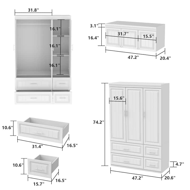 FUFU&GAGA Large Armoire Combo Wardrobes Closet Storage Cabinet White
