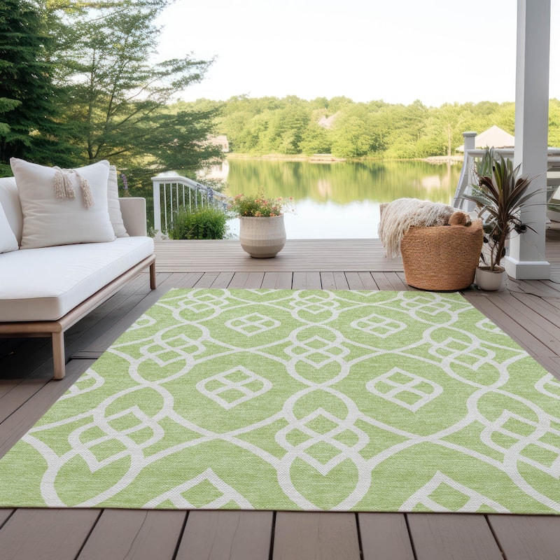 Machine Washable Indoor/ Outdoor Chantille Modern Trellis Rug - Aloe - 10' x 14'