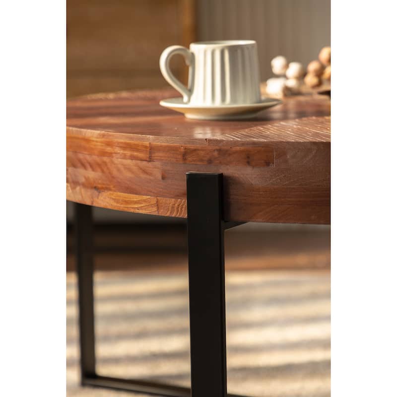 Modern Center Table Cross Wood Grain Splicing Coffee Table Round End