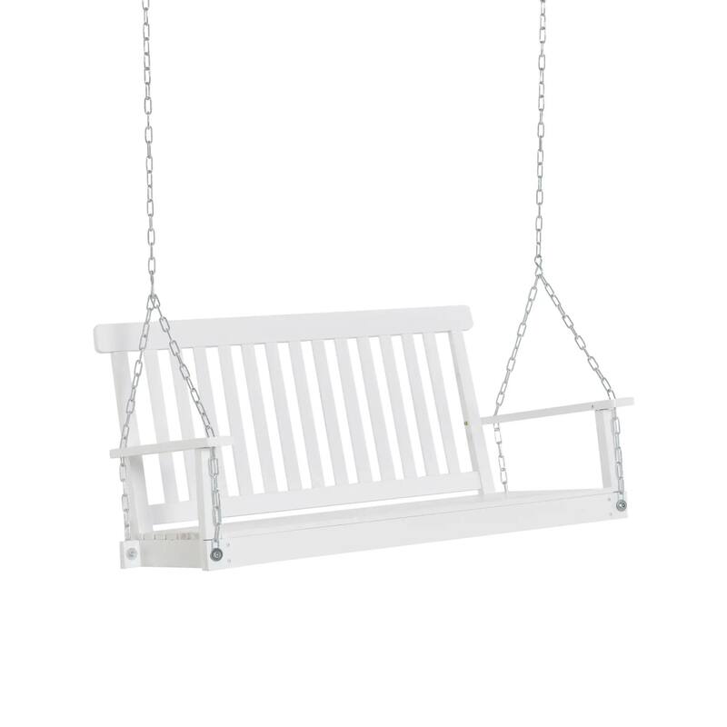 2-Seat Hanging Porch Swing, Slatted Design, Chains, 440 lbs Capacity