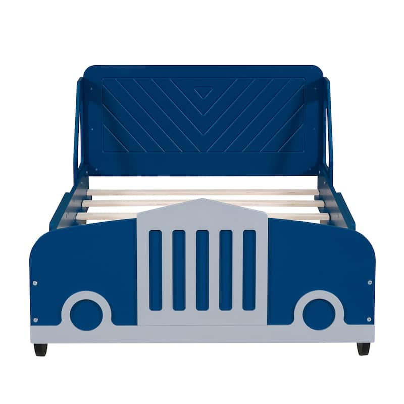 Car-Shaped Platform Bed with Wheels Suitable for Children