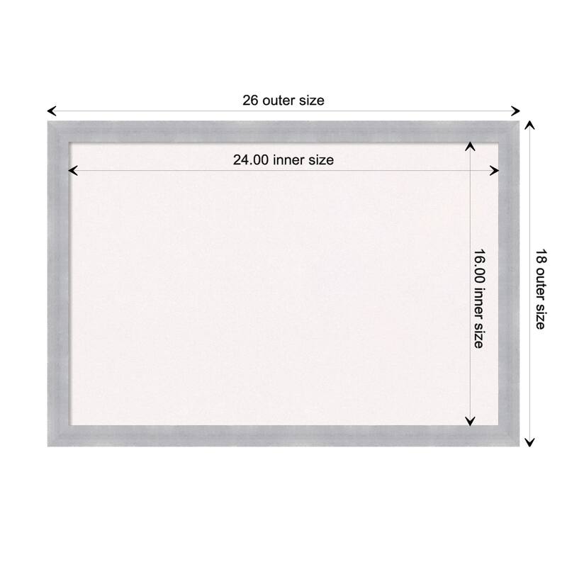 Grace Narrow Framed White Corkboard Bulletin Board - Grace Brushed Nickel Narrow - Board Size 24x16