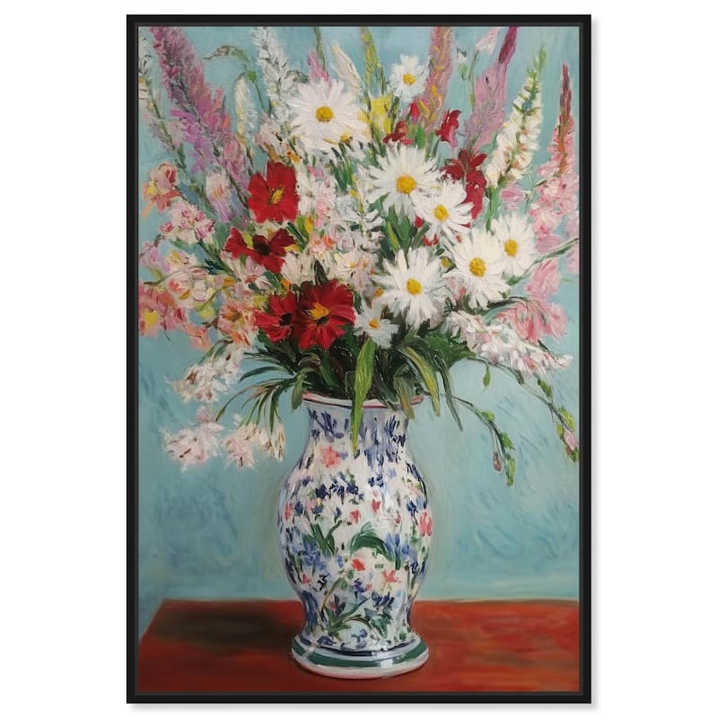 Flowers on a Table Canvas by Art Remedy - 16" x 24" - Black